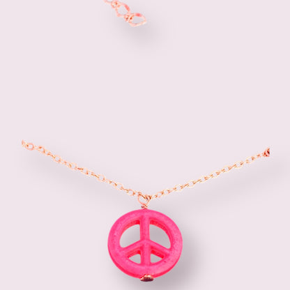 Pink Howlite Peace Sign Copper Necklace
