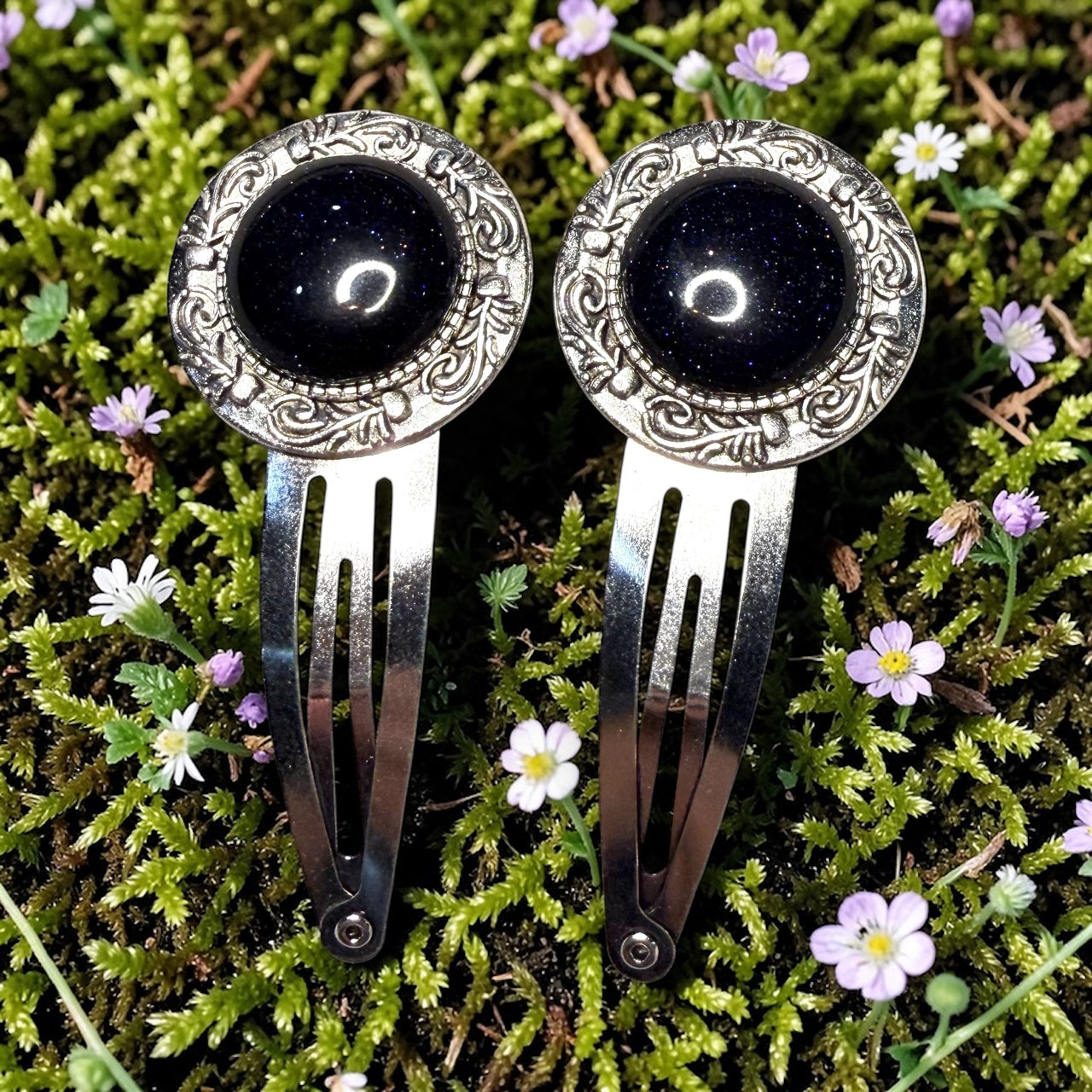 Blue Gold Stone Hair clips