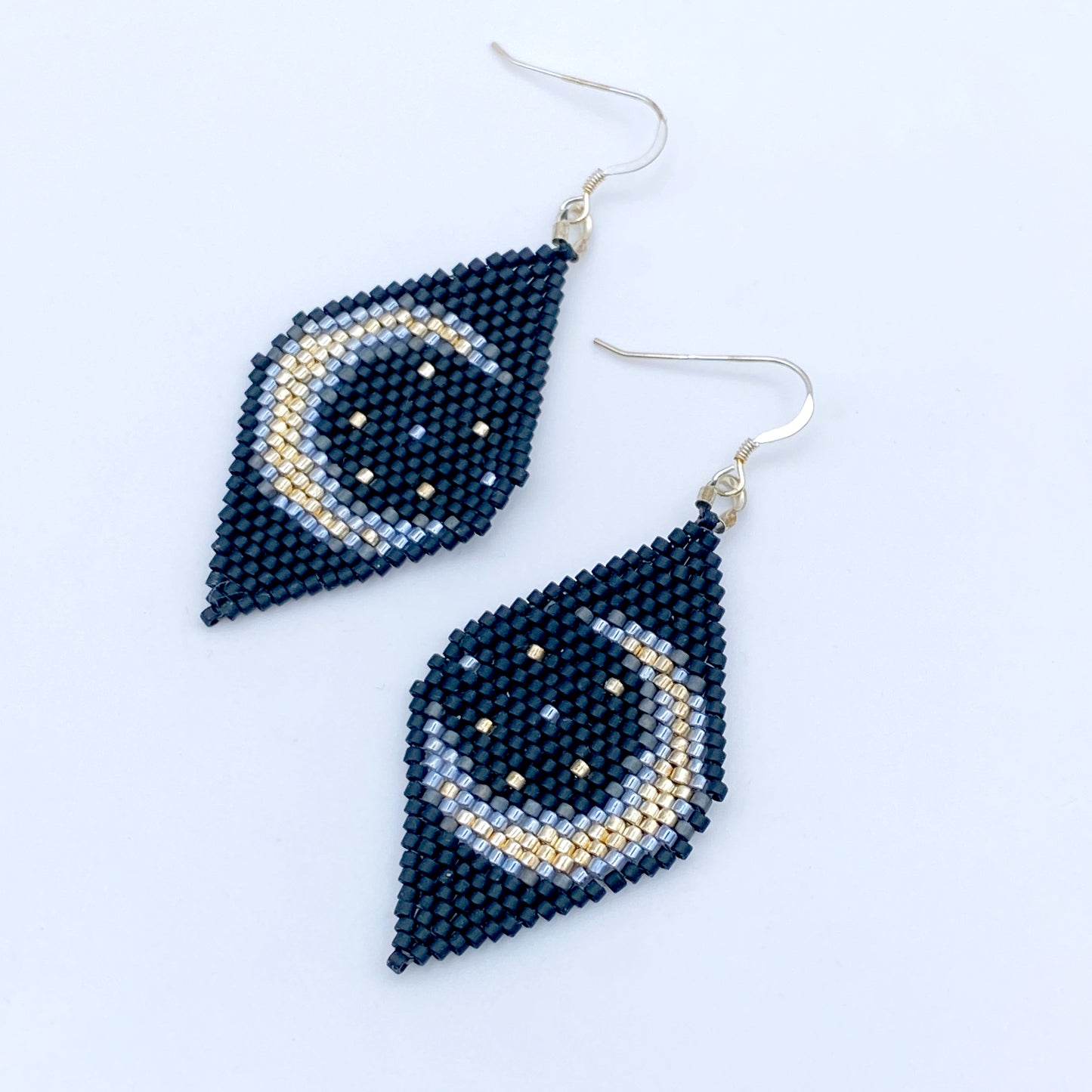 Crescent moon seed bead earrings