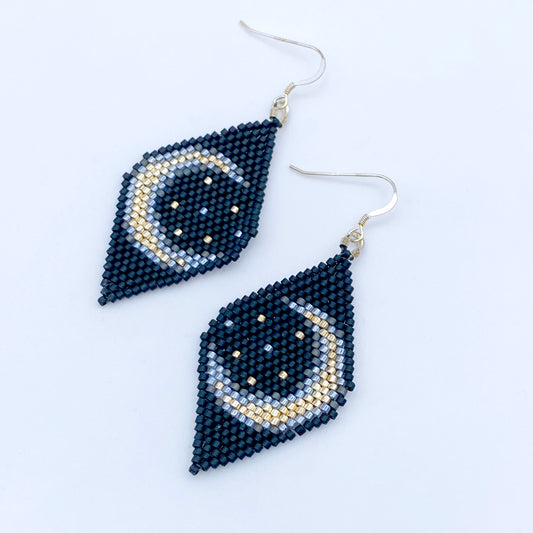 Crescent moon seed bead earrings