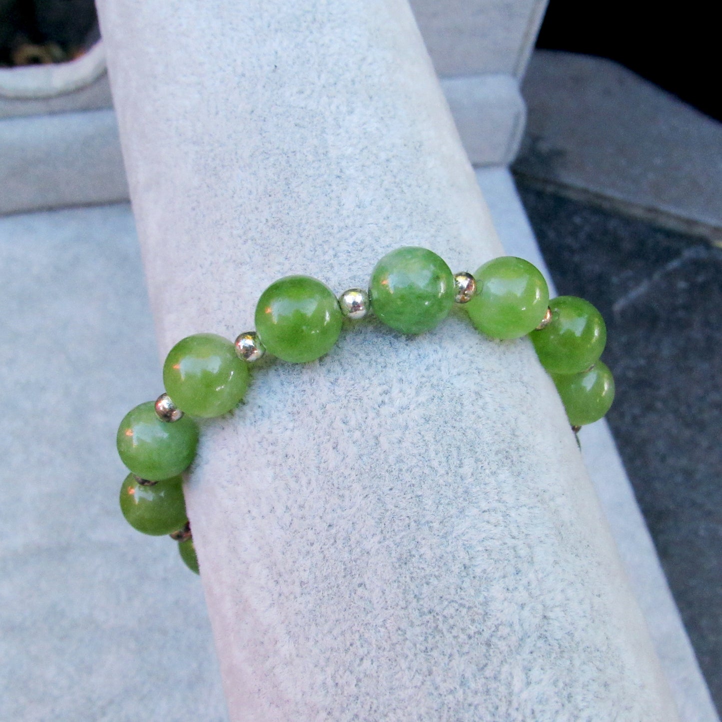 Genuine Peridot gemstone stretch Bracelet with 14kt golf fill