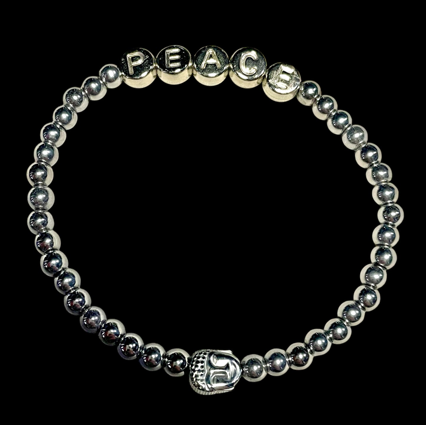 Hematite Peace Beaded Stretch Bracelet