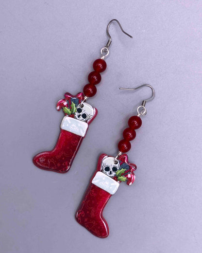 Jade and skull Christmas earrings