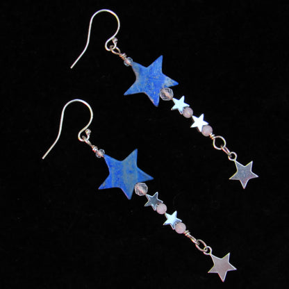 Lapis Lazuli and Hematite Star Dangle Earrings