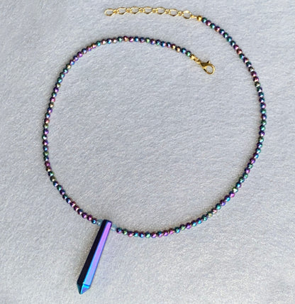 Rainbow Hematite and Blue Topaz Necklace