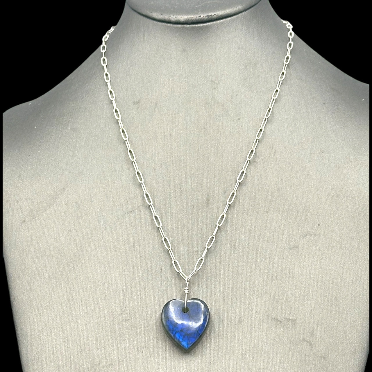Labradorite Heart gemstone Pendant on labradorite and Silver Chain