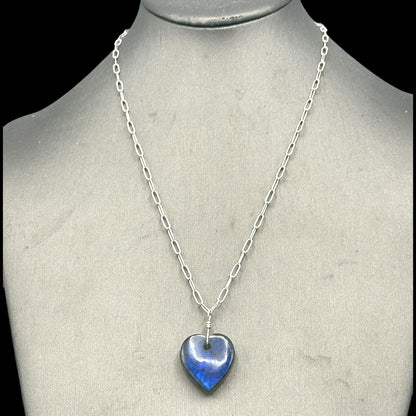 Labradorite Heart gemstone Pendant on labradorite and Silver Chain