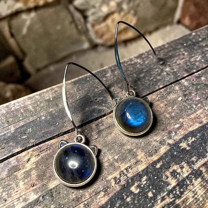 Labradorite Kitty Cat Face Earrings