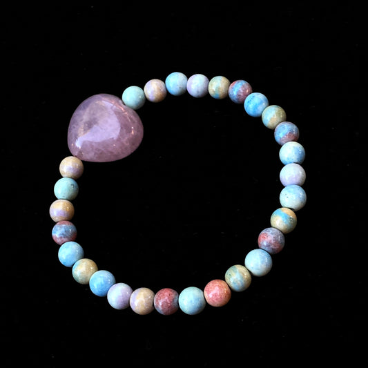 Alashan Agate and Rose Quartz Heart gemstone Bracelet