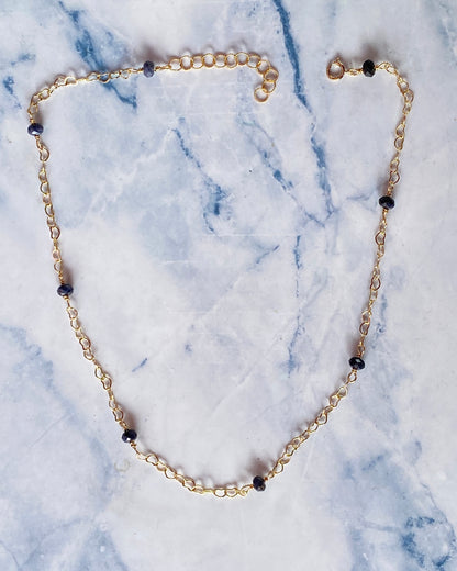 Blue Sapphire and Heart Chain Necklace