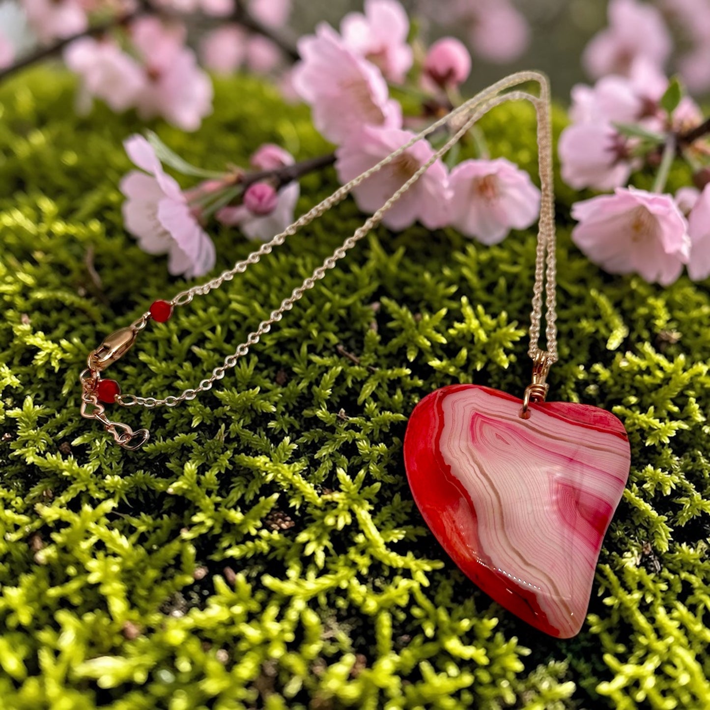 Red Banded Agate Heart Necklace