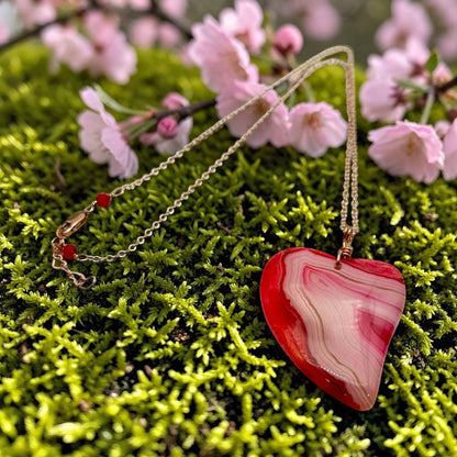 Red Banded Agate Heart Necklace