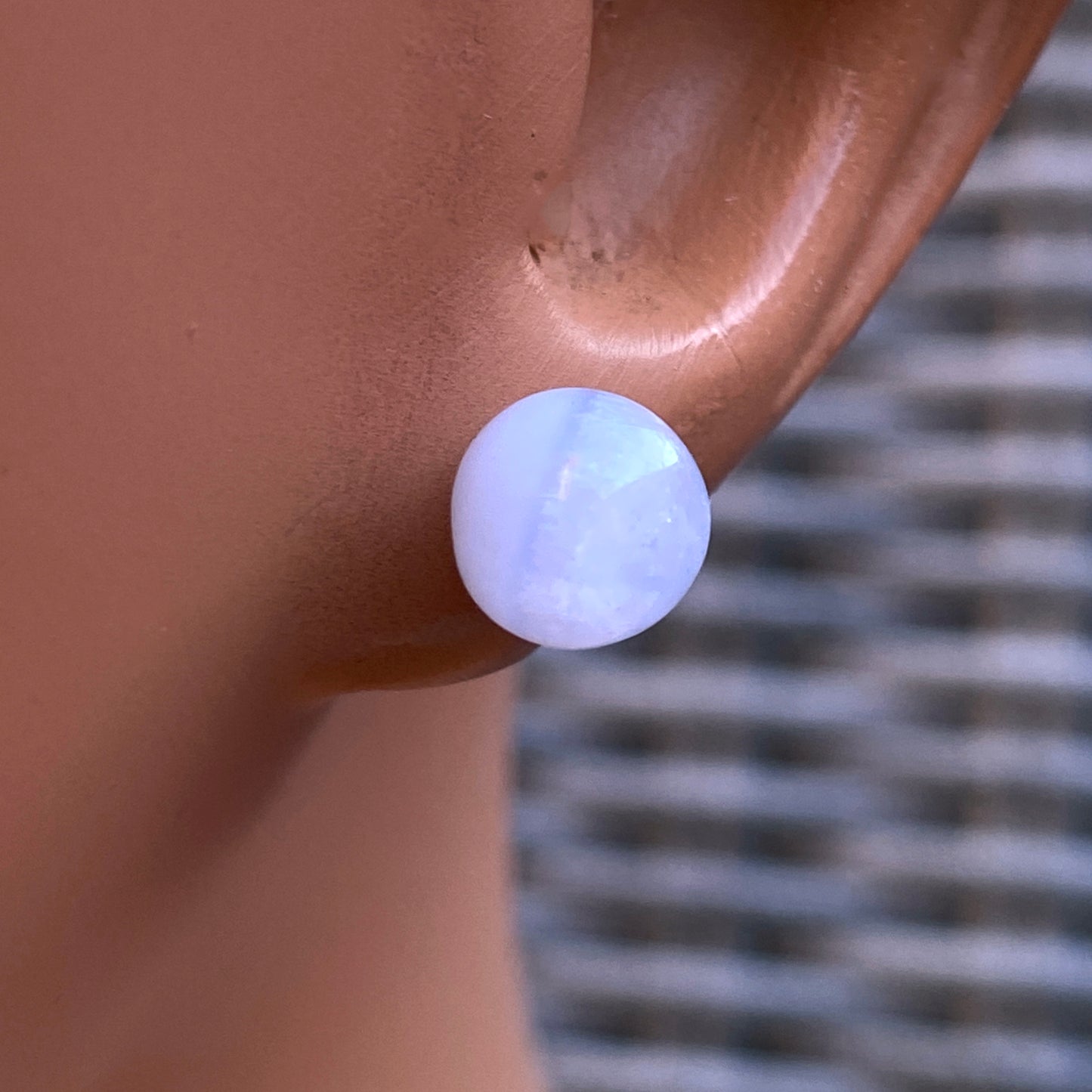 Blue lace agate gemstone stud earrings