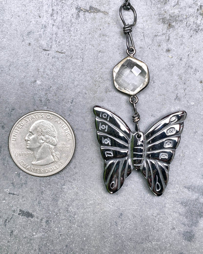 Hematite Butterfly and Quartz necklace