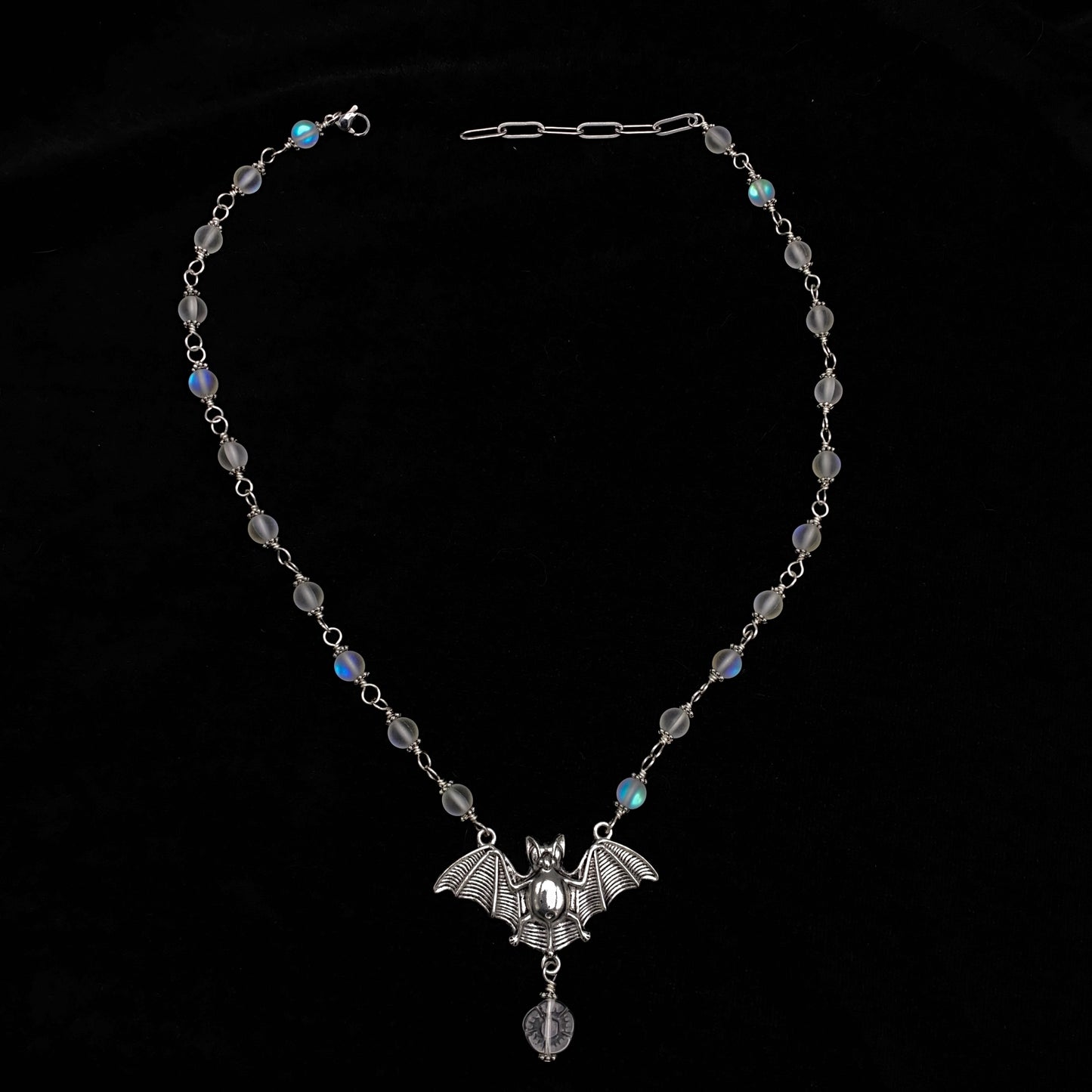 Halloween Bat with Quartz gemstone crystal Necklace