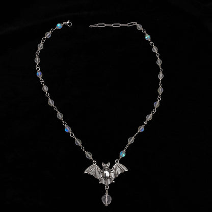 Halloween Bat with Quartz gemstone crystal Necklace