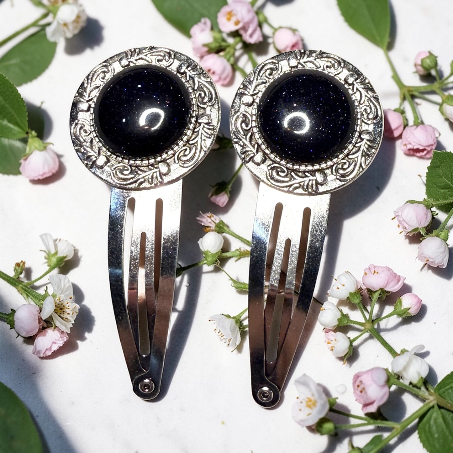 Blue Gold Stone Hair clips