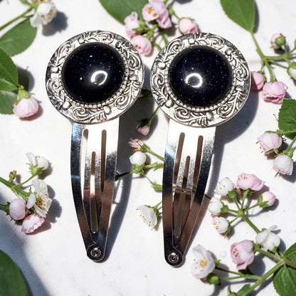 Blue Gold Stone Hair clips