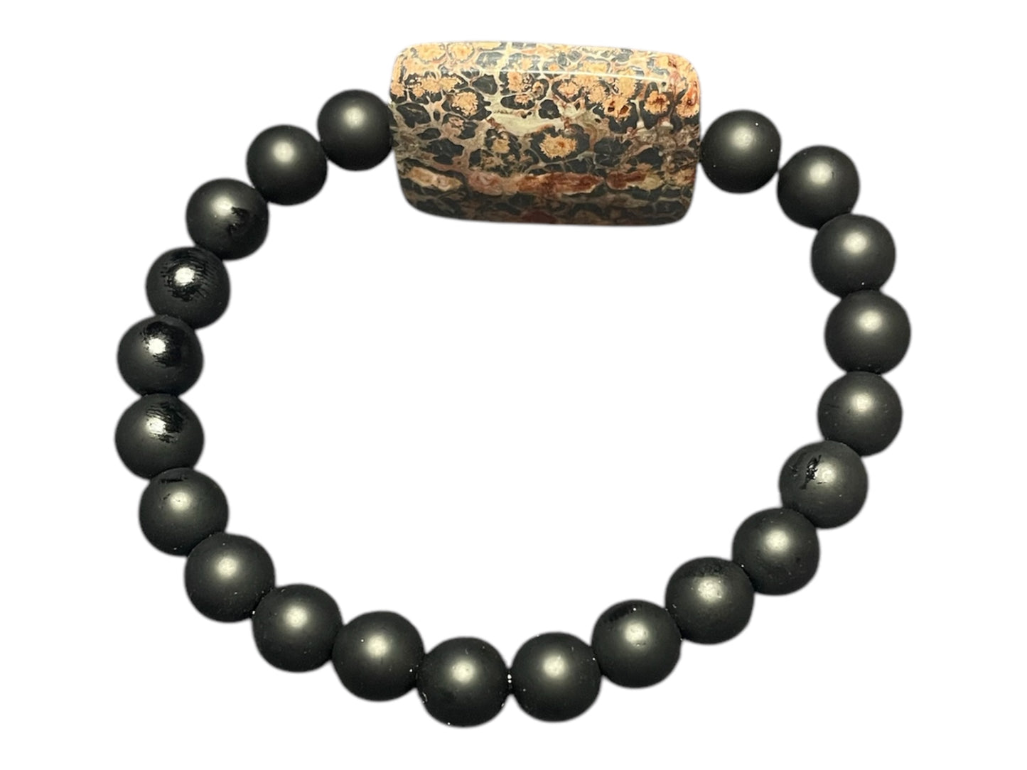 Leopard Print Jasper and Onyx Bracelet