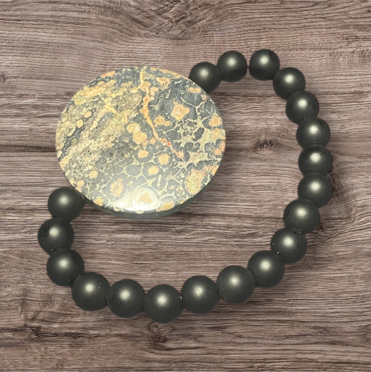 Leopard Print Jasper and Onyx Bracelet