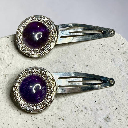 Amethyst Gemstone Barrette set