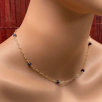 Blue Sapphire and Heart Chain Necklace