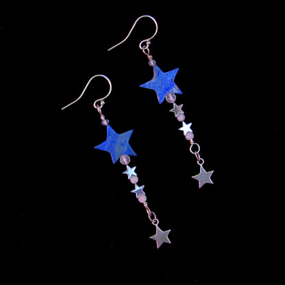 Lapis Lazuli and Hematite Star Dangle Earrings