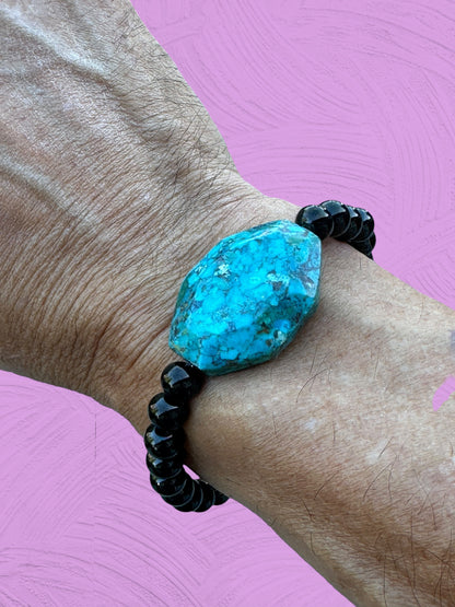 Turquoise and Stainless Steel Beaded Stretch Bracelet