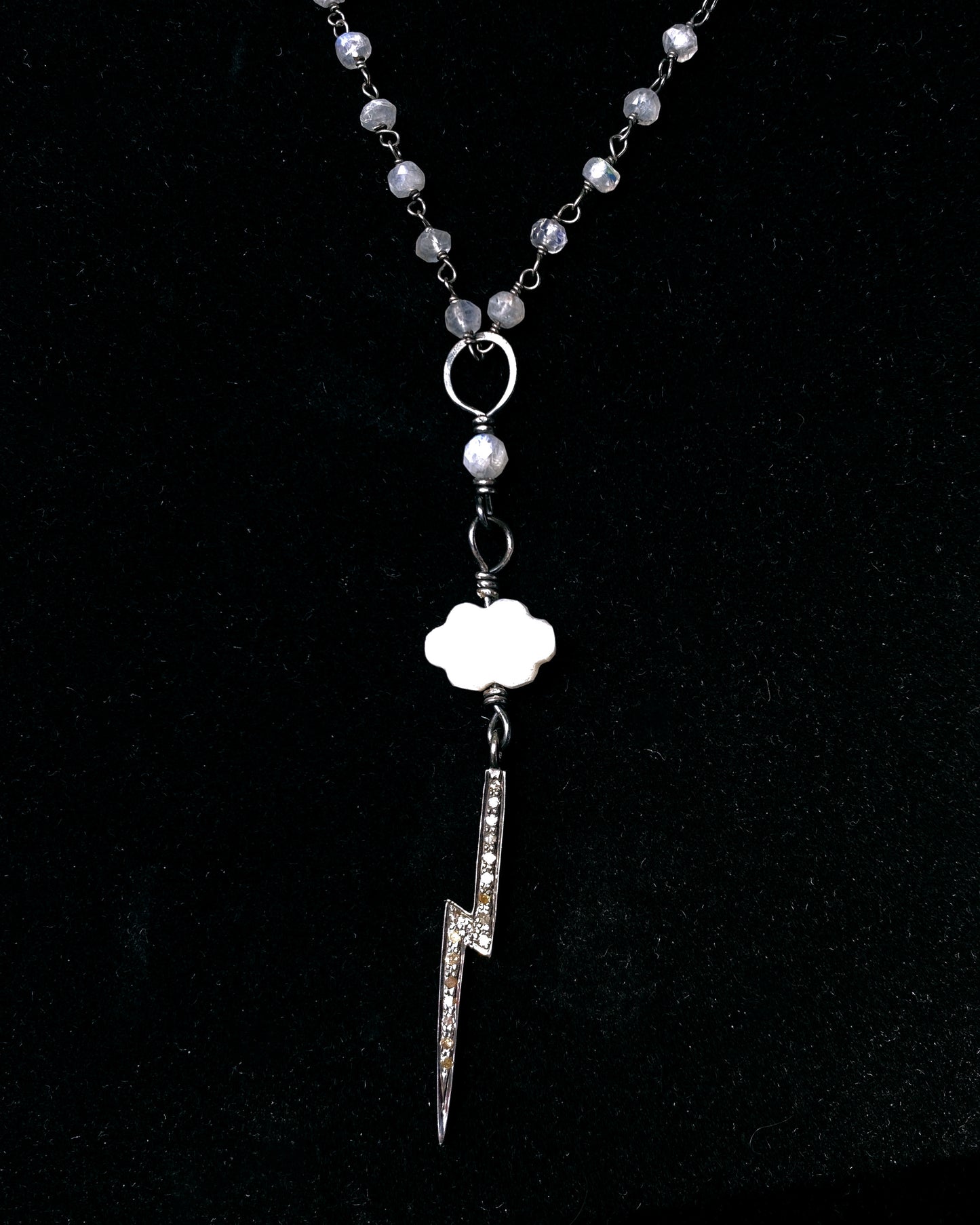 White Topaz Bolt and Moonstone gemstone Cloud Necklace