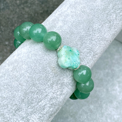 Chrysocolla Clover and Green Aventurine Beaded Stretch Bracelet