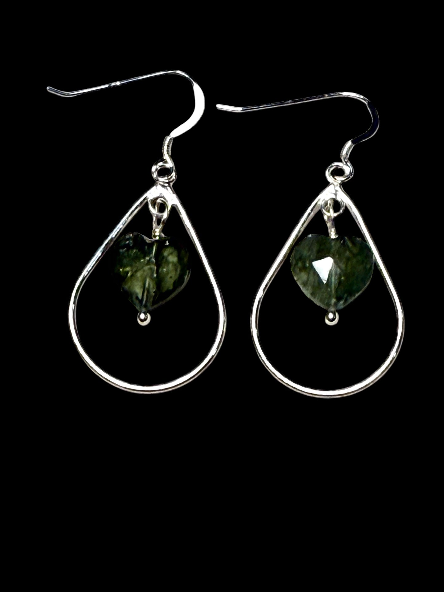 Green Aquamarine Heart Dangle Earrings