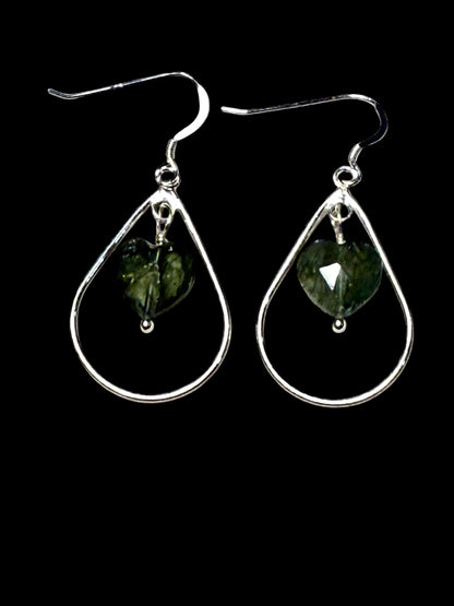 Green Aquamarine Heart Dangle Earrings