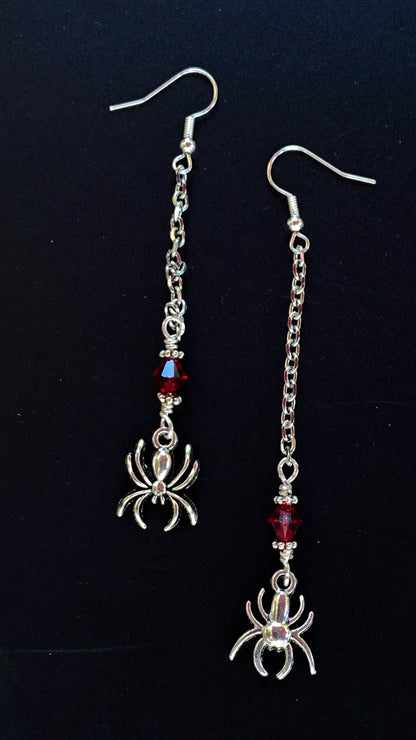 Halloween Spider and Swarovski Crystal Dangle Earrings