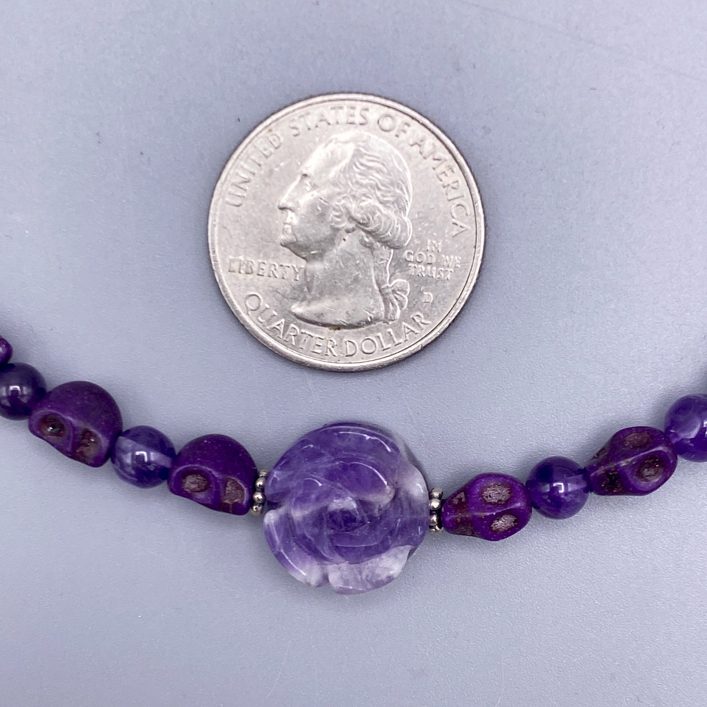 Amethyst Rose and Skull Necklace