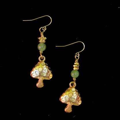 Peridot gemstone and Mushroom Earrings