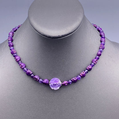 Amethyst Rose and Skull Necklace