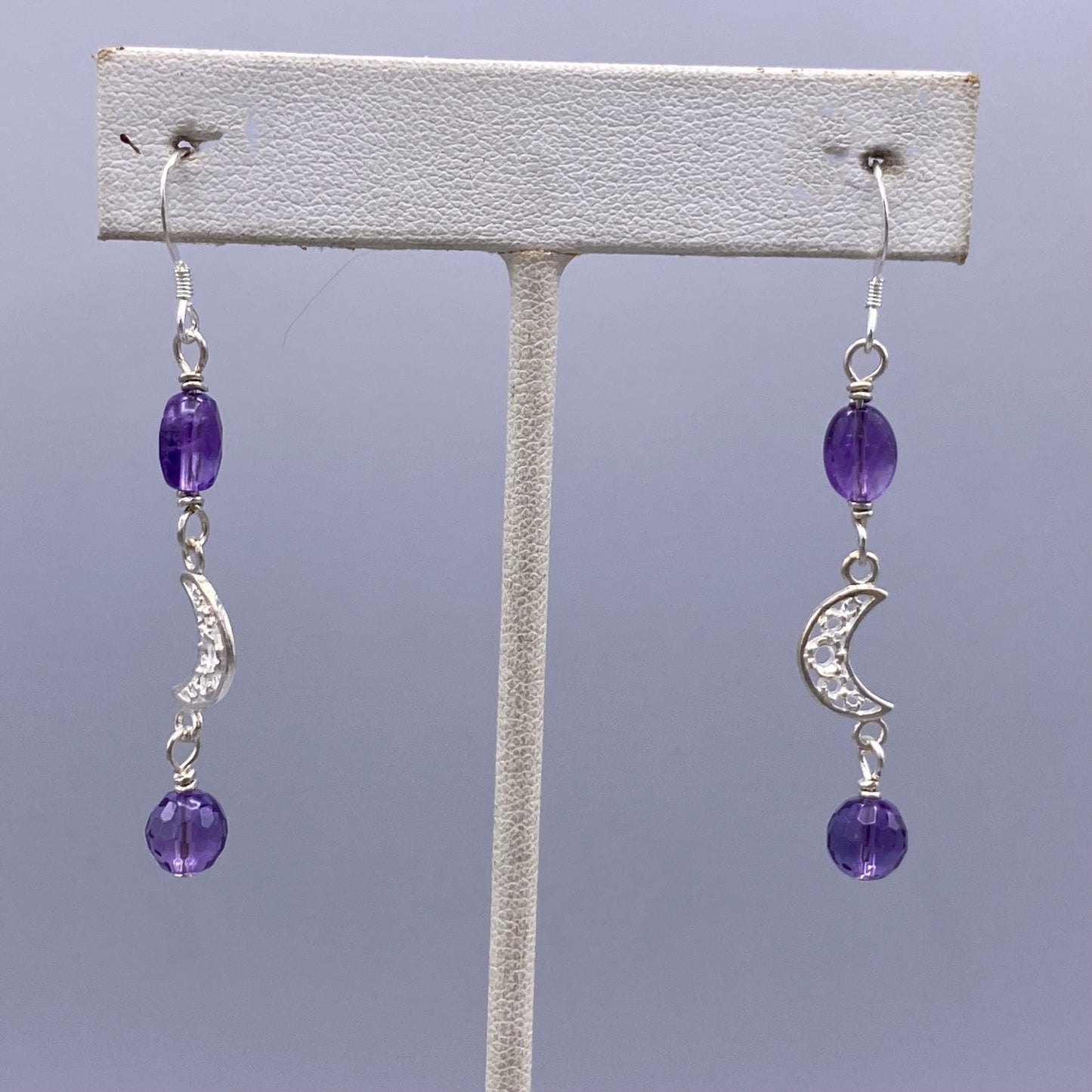 Amethyst and Moon Dangle Earrings