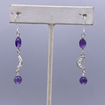 Amethyst and Moon Dangle Earrings