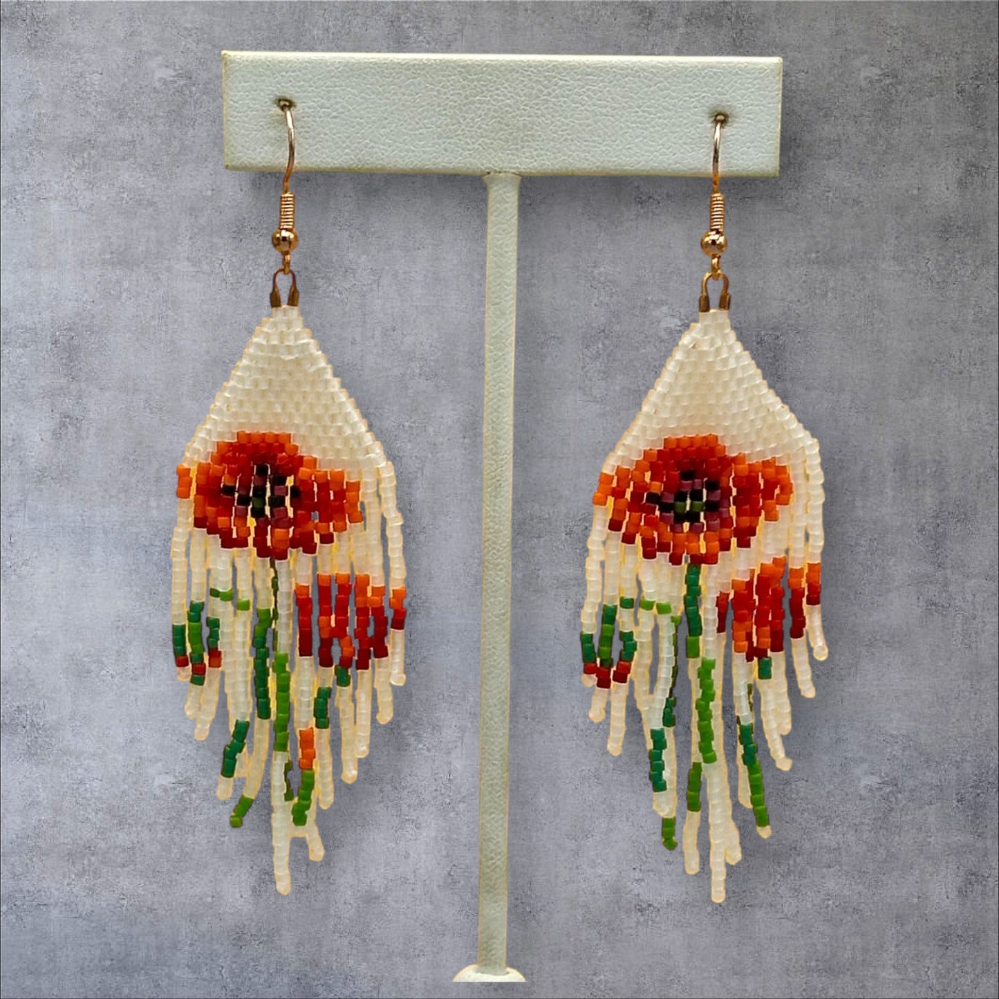 Poppy Flower Fringe Earrings