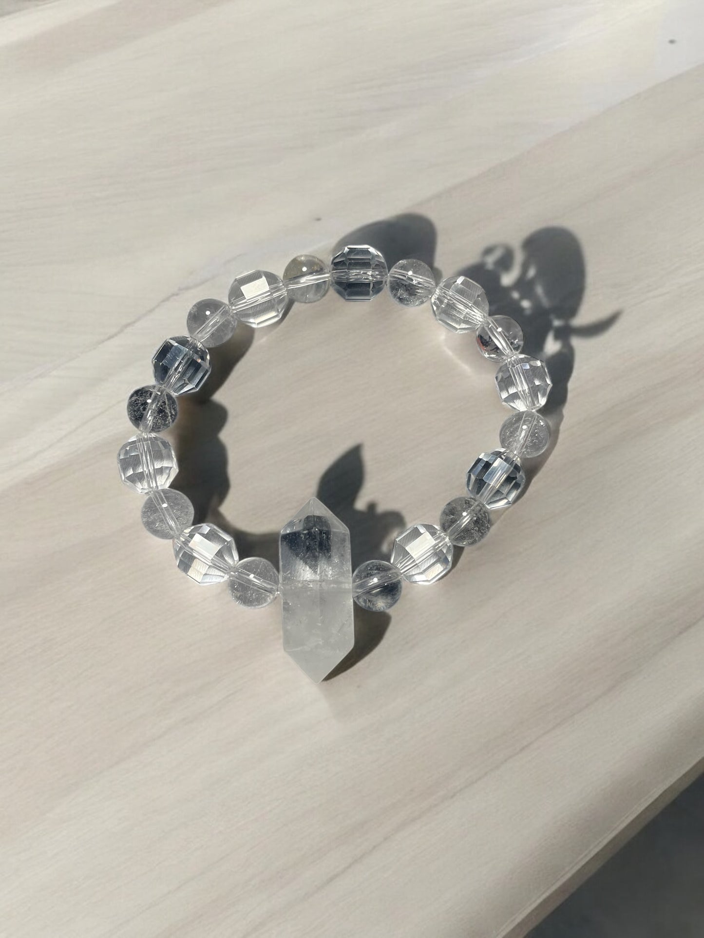 Double Point Clear Quartz Beaded Stretch Bracelet