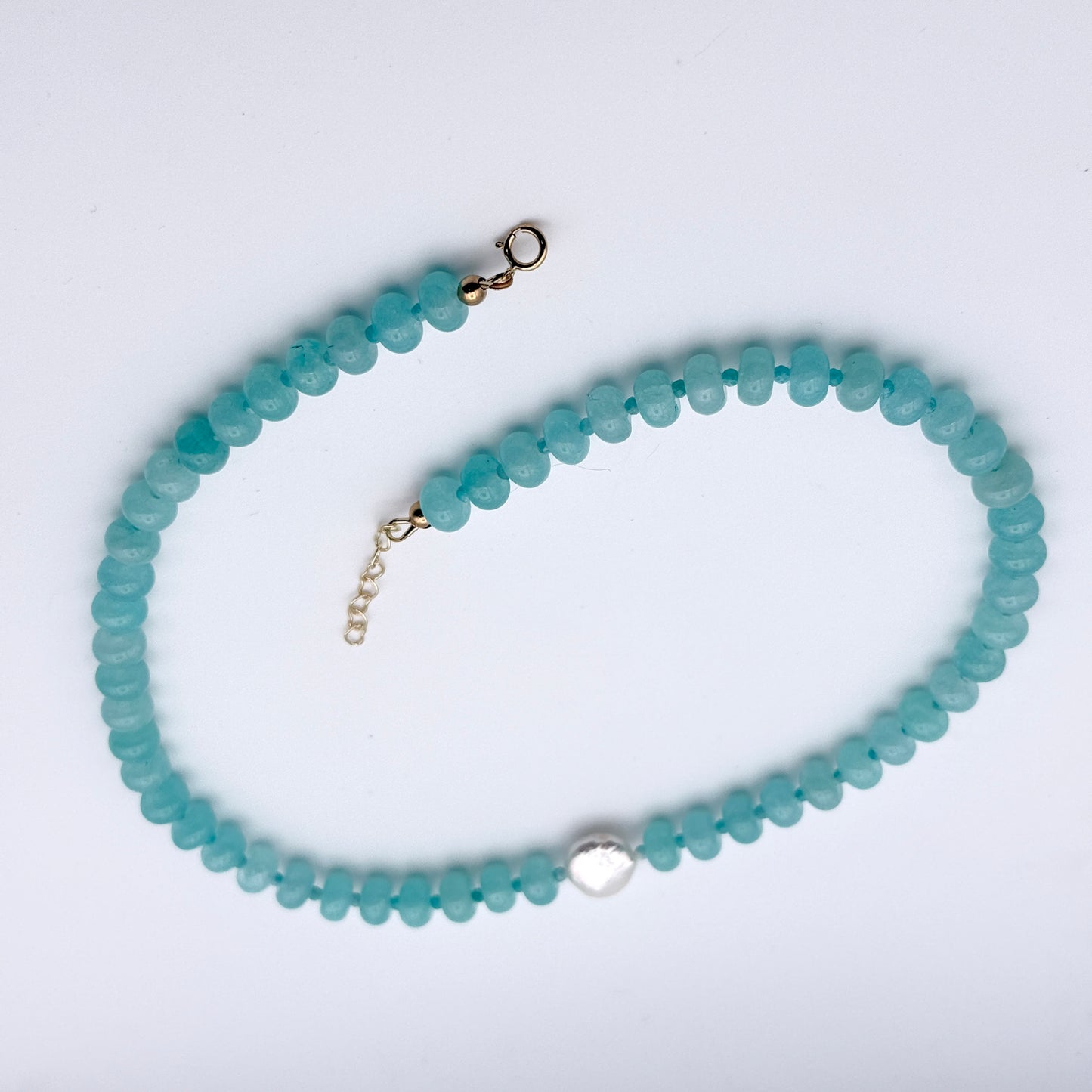 Candy Jade, Amazonite, and Pearl beaded Necklace