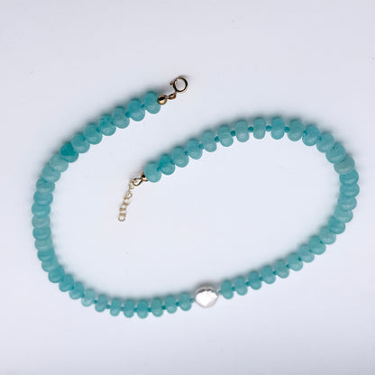 Candy Jade, Amazonite, and Pearl beaded Necklace