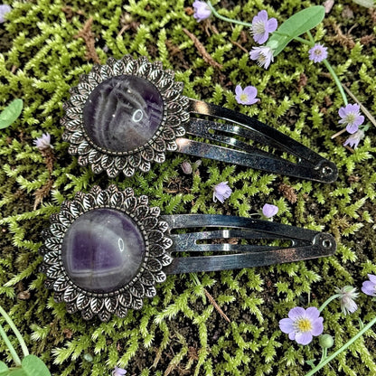 Amethyst Gemstone Barrette set