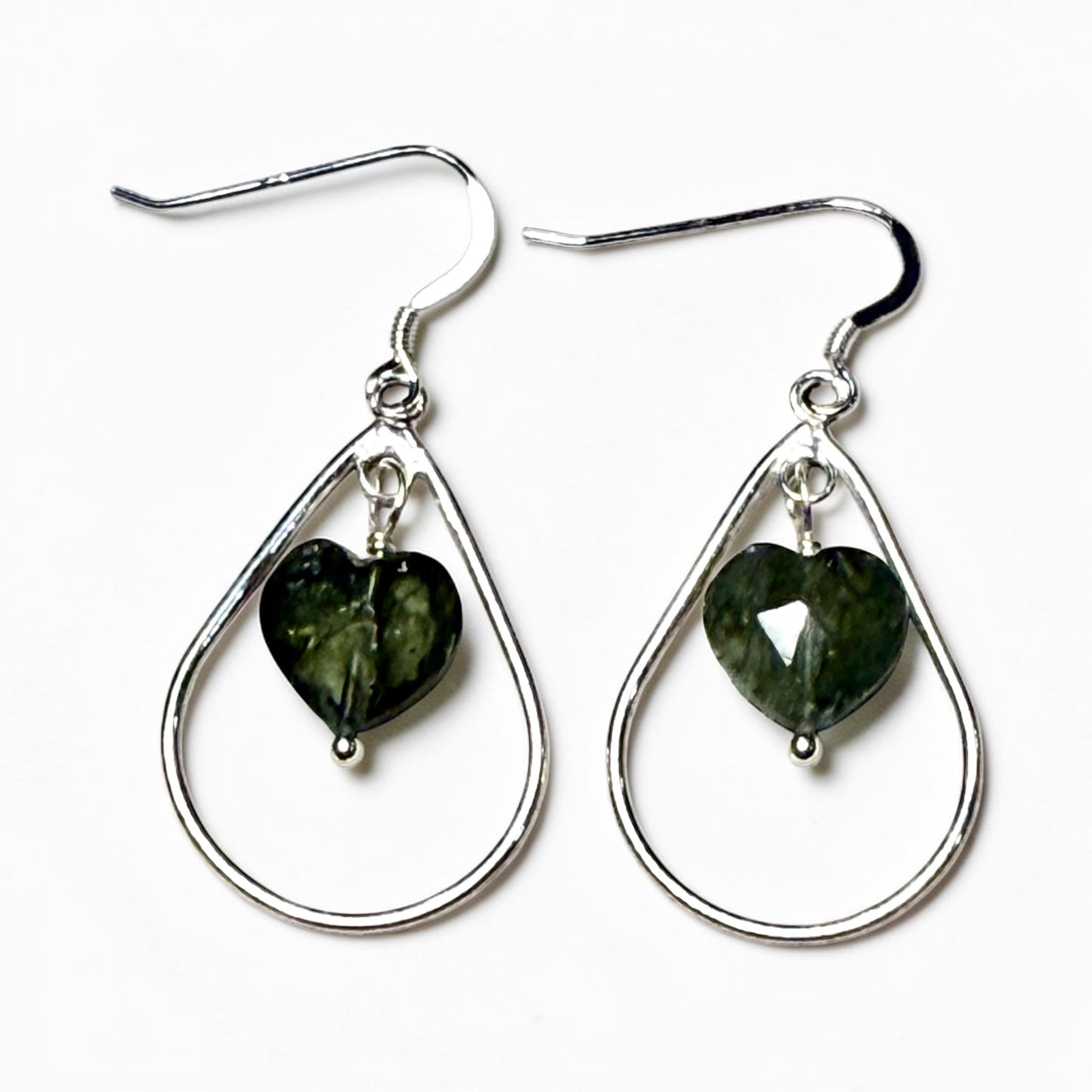 Green Aquamarine Heart Dangle Earrings