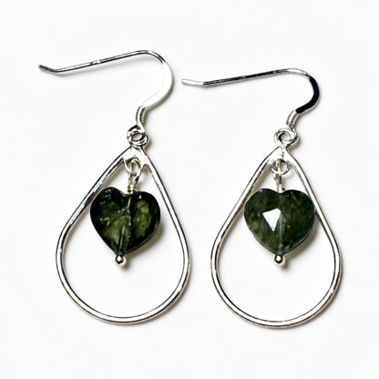 Green Aquamarine Heart Dangle Earrings