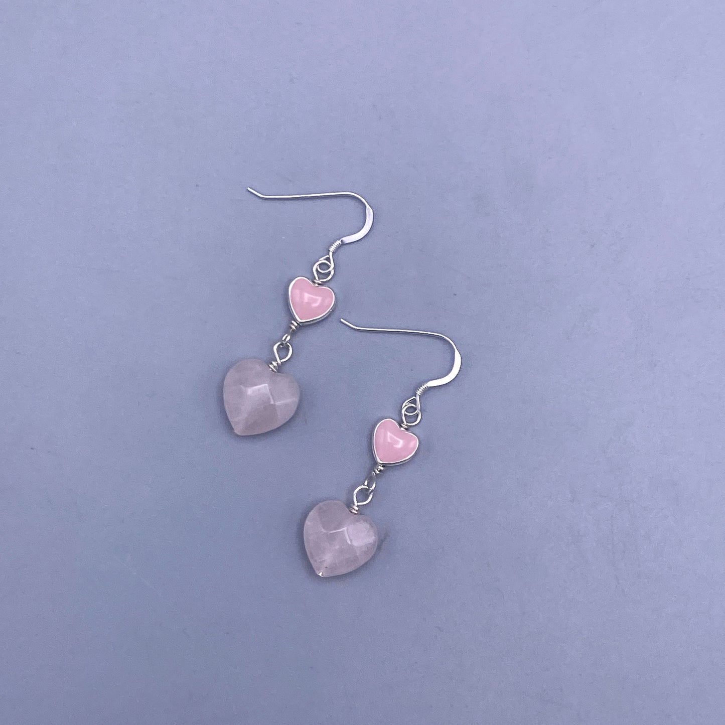 Rose Quartz Gemstone Heart Dangle Earrings