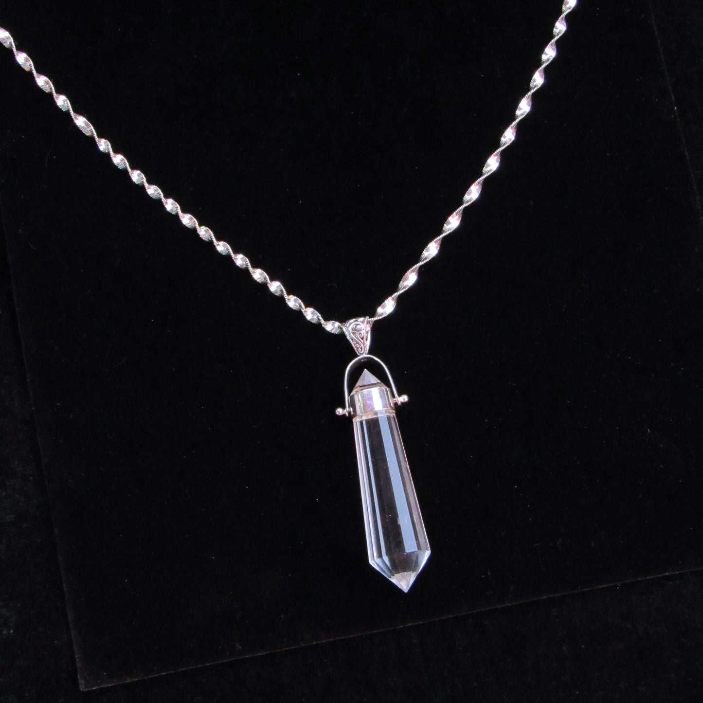 Clear Quartz Point Pendant on Vintage Renewed Chain