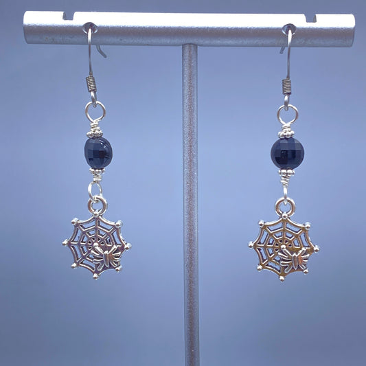 Spider in Web and Onyx Dangle earrings