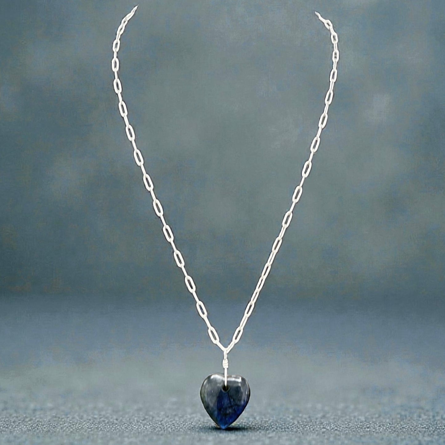 Labradorite Heart gemstone Pendant on labradorite and Silver Chain