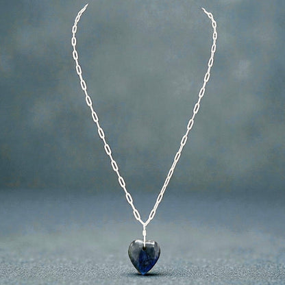 Labradorite Heart gemstone Pendant on labradorite and Silver Chain